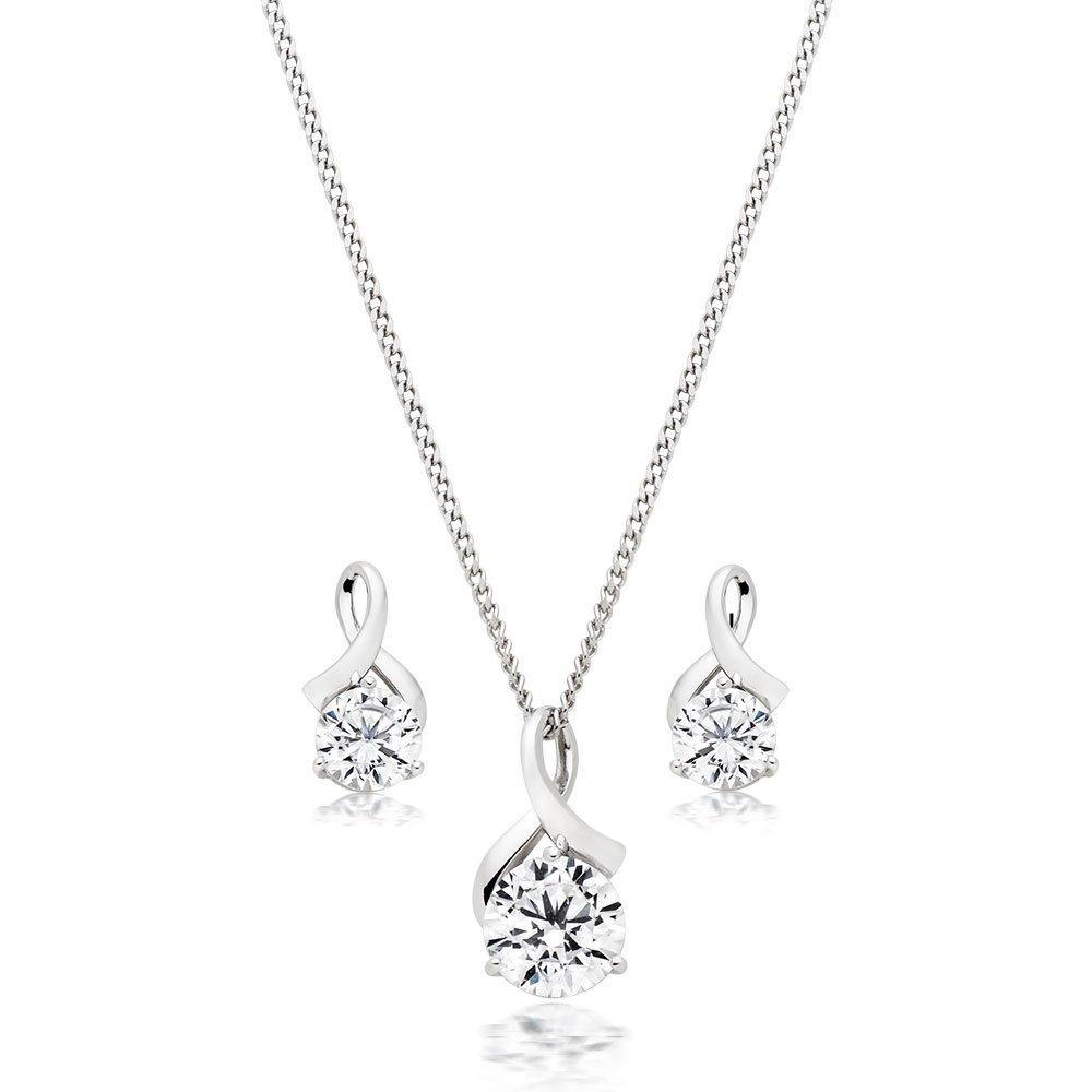 9ct White Gold Cubic Zirconia Pendant and Earrings Set